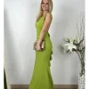 Vestido largo ajustado verde pistacho