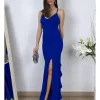 Vestido largo azul klein con volante