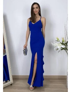 Vestido largo azul klein con volante