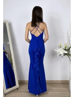 Vestido largo azul klein con volante