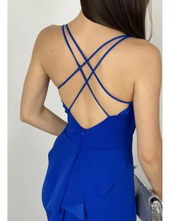 Vestido largo azul klein con volante