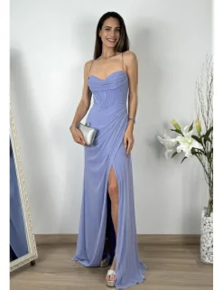 Vestido largo bandas corset malva