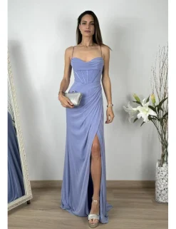 Vestido largo bandas corset malva