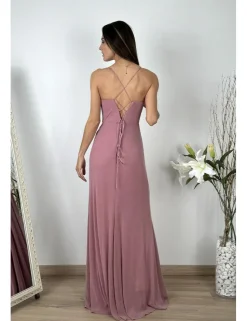 Vestido largo bandas corset rosa