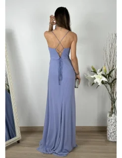 Vestido largo bandas corset malva