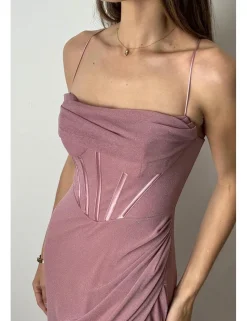 Vestido largo bandas corset rosa