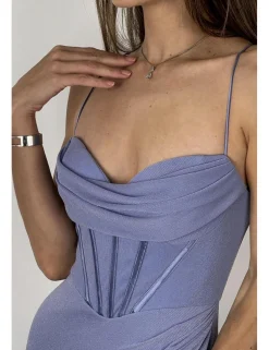 Vestido largo bandas corset malva