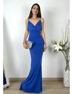 Vestido largo ceñido azulón