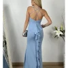 Vestido largo celeste con volante
