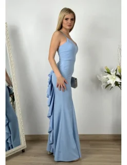 Vestido largo celeste con volante