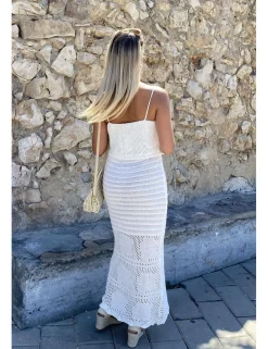 Vestido largo crochet blanco