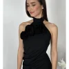 Vestido largo cuello hálter negro
