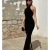 Vestido largo cuello hálter negro