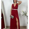 Vestido largo de gasa burdeos