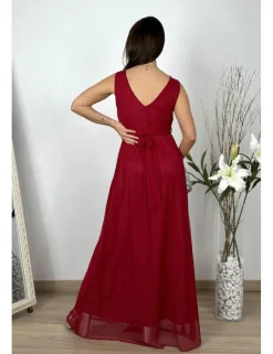 Vestido largo de gasa burdeos
