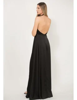 Vestido largo de raso con abertura negro