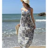 Vestido largo floral blanco-marino