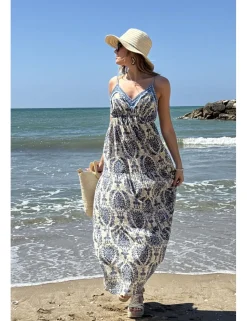Vestido largo floral blanco-marino