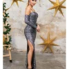 Vestido largo lentejuelas plata