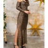 Vestido largo lentejuelas oro