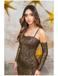 Vestido largo lentejuelas oro