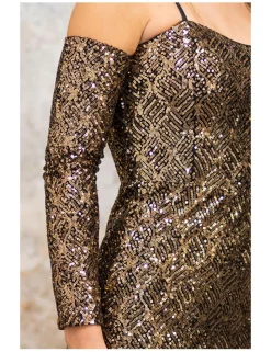 Vestido largo lentejuelas oro