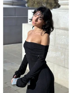 Vestido largo lurex bardot negro