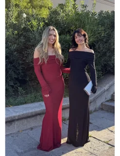 Vestido largo lurex bardot negro