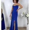 Vestido largo lurex corset azul klein