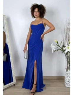 Vestido largo lurex corset azul klein