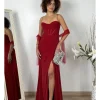 Vestido largo lurex corset burdeos