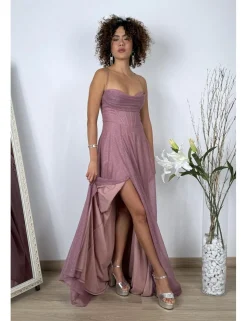 Vestido largo lurex corset rosa
