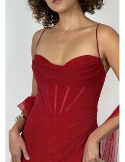 Vestido largo lurex corset burdeos