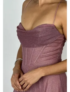 Vestido largo lurex corset rosa