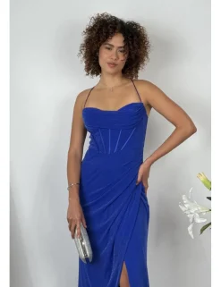 Vestido largo lurex corset azul klein