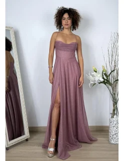 Vestido largo lurex corset rosa