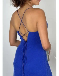 Vestido largo lurex corset azul klein