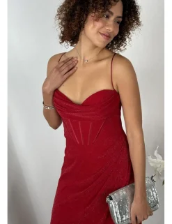 Vestido largo lurex corset burdeos