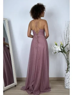Vestido largo lurex corset rosa