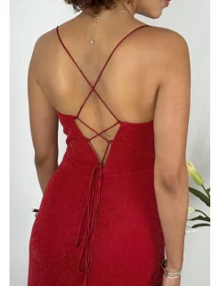 Vestido largo lurex corset burdeos