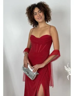 Vestido largo lurex corset burdeos