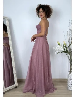 Vestido largo lurex corset rosa