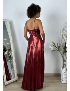 Vestido largo metalizado burdeos