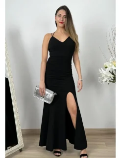 Vestido largo negro con volante