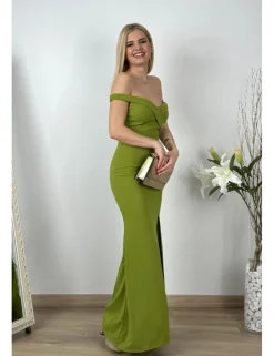 Vestido largo sirena verde pistacho