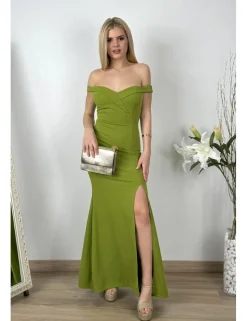 Vestido largo sirena verde pistacho