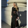Vestido largo transparencia diamantes negro