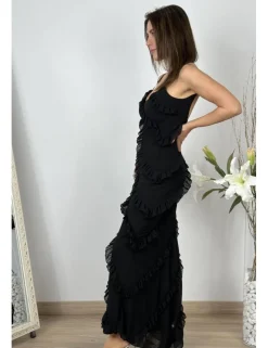 Vestido largo volantes negro
