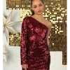 Vestido lentejuelas asimétrico granate