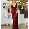 Vestido lentejuelas tirantes brillantes granate